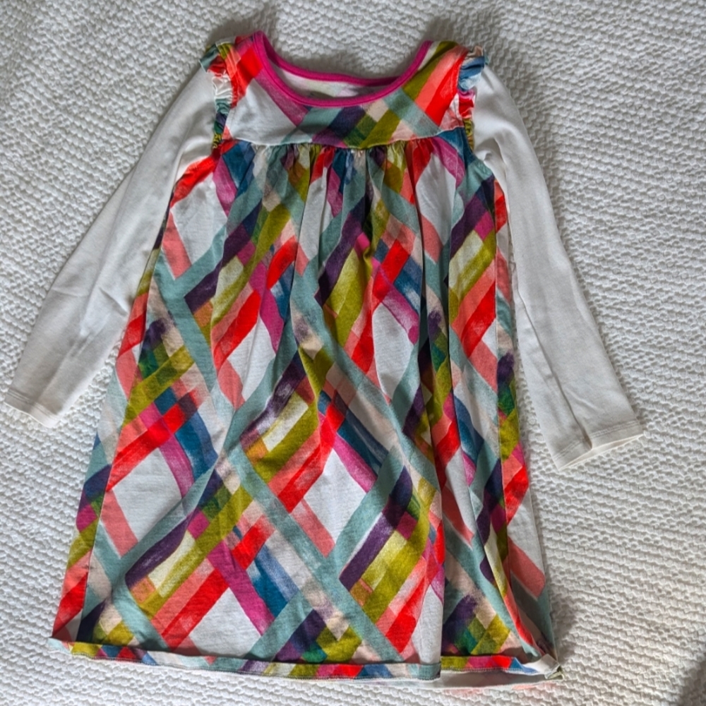 Tea Collection long sleeve dress with plaid rainbow pattern